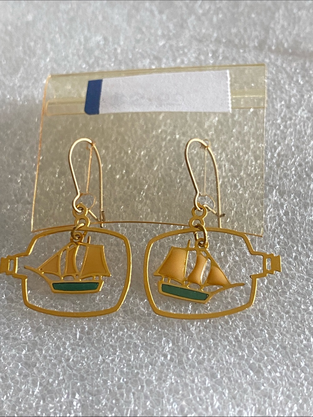 Gold-Tone Sailboat Nautical Drop Earrings Enamel- Yellow and Green